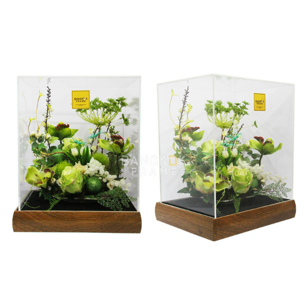 กรอบกล่องใสโชว์สินค้าฐานไม้